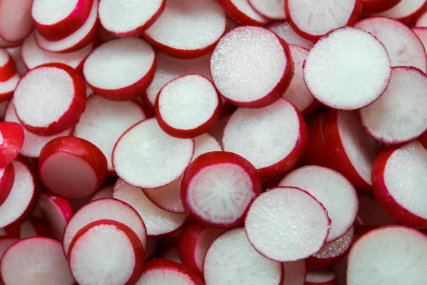 Tacolab LA fresh sliced radishes for taco toppings bar in Los Angeles catering. Classic crisp garnish included with every order.