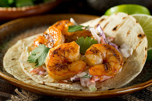 Tacolab LA grilled jumbo shrimp tacos with slaw and fresh cilantro for premium catering in Los Angeles.